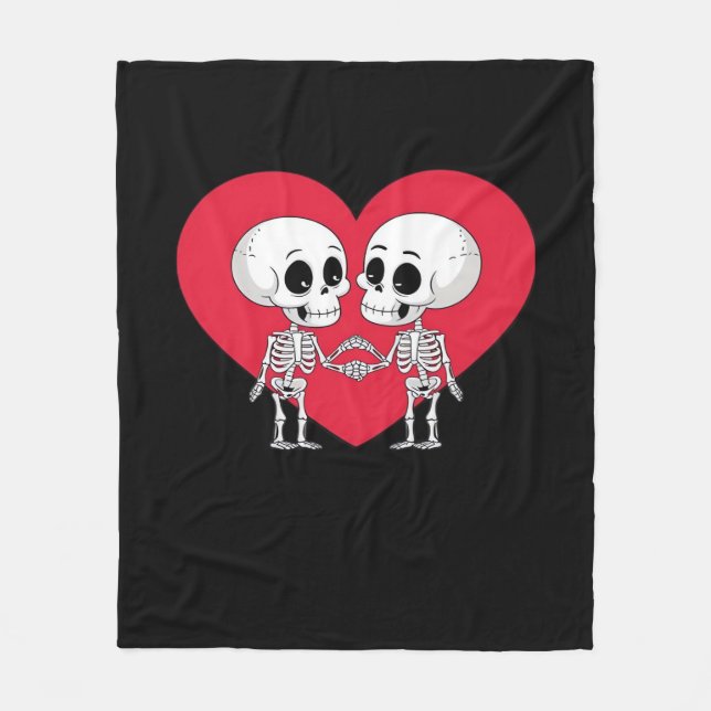 Valentinstag Funny Skeleton Handherz Fleecedecke (Vorderseite)