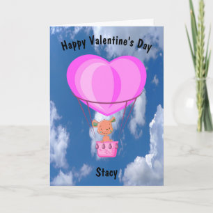 Valentinstag für Kind Heißluftballon & Welpe Karte