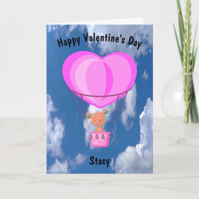 Valentinstag für Kinderheiße Luftballon & Welpe Karte (Vorderseite)