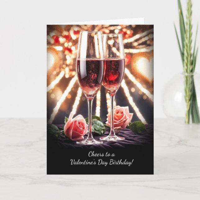 Valentinstag Geburtstag Cheers Champagner und Rose Karte (Vorderseite)