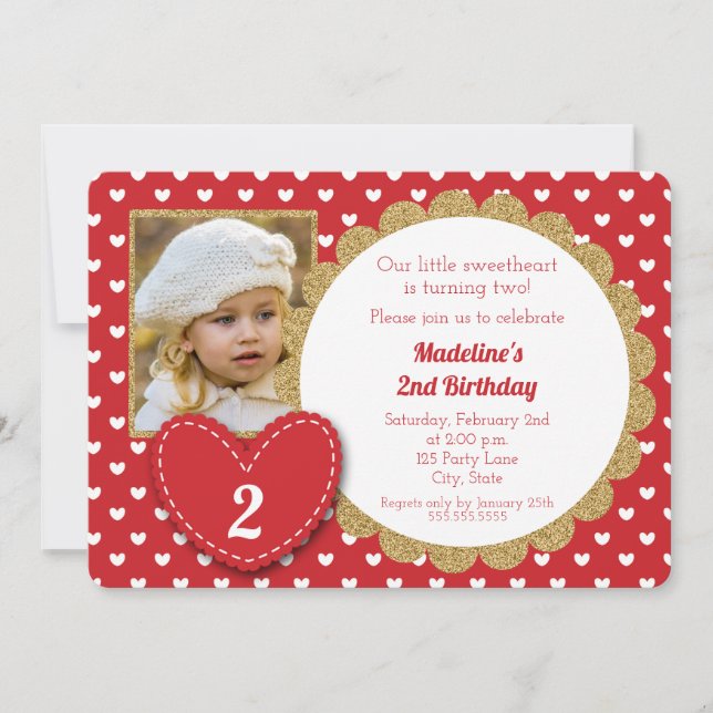 Valentinstag Geburtstag Einladung des Roten Herzen (Vorderseite)