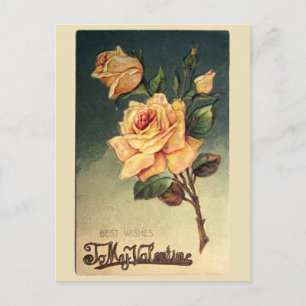Valentinstag Gelbe Rosen Vintage Postkarte