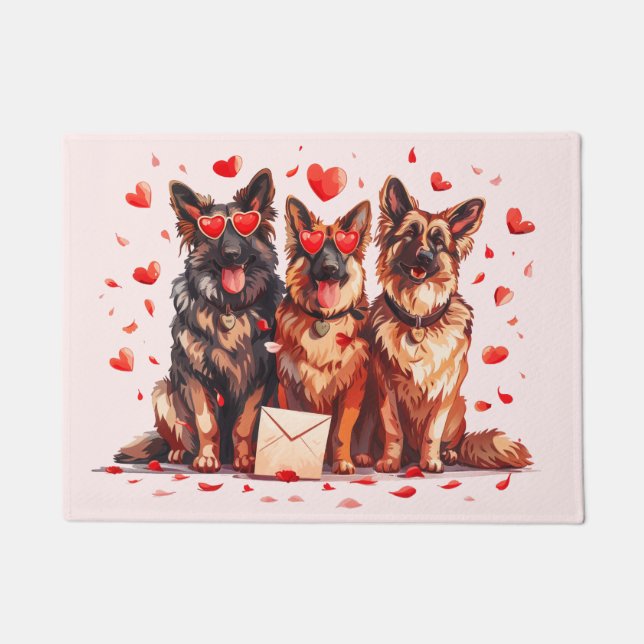 Valentinstag German Shepherd Hogs Fußmatte (Vorderseite)