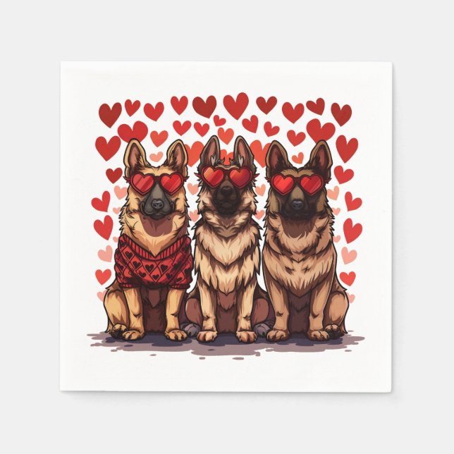 Valentinstag German Shepherd Hogs Serviette (Vorderseite)