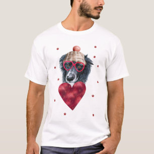 Valentinstag Geschenk Border Collie Hund T-Shirt