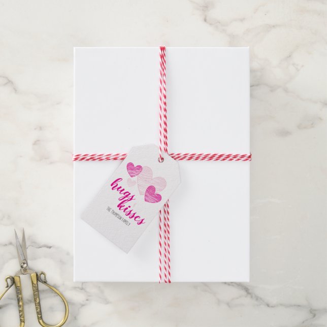 Valentinstag-Geschenketiketten mit rosa Herzen Geschenkanhänger (Mit Garn)