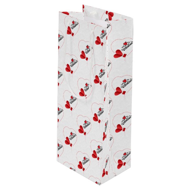 Valentinstag Geschenktüte Für Weinflaschen (Vorderseite Schrägansicht)