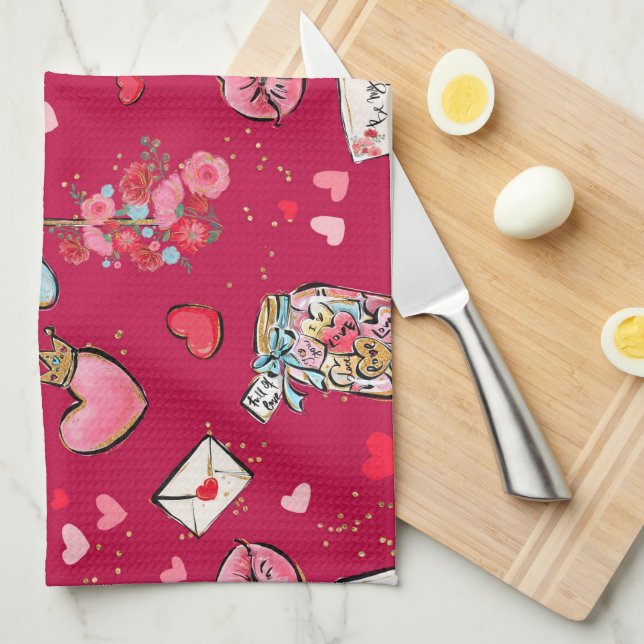 Valentinstag Geschirrtuch (Viertel Falte)