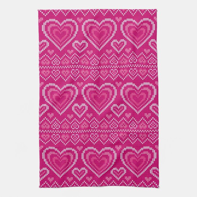 Valentinstag gestricktes Muster 2 Geschirrtuch (Vertikal)