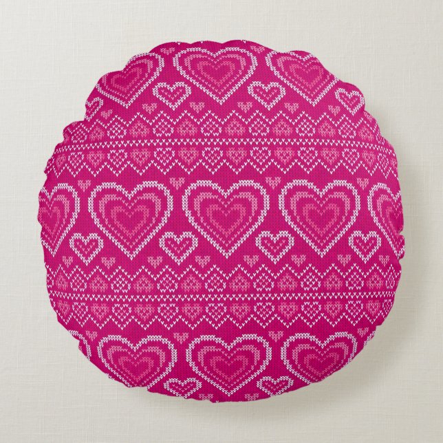 Valentinstag gestricktes Muster 2 Rundes Kissen (Vorderseite)