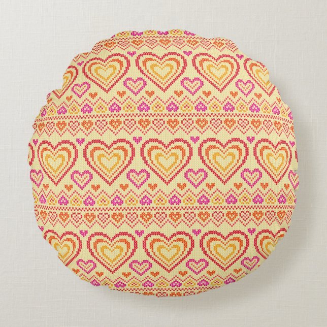 Valentinstag gestricktes Muster Rundes Kissen (Vorderseite)