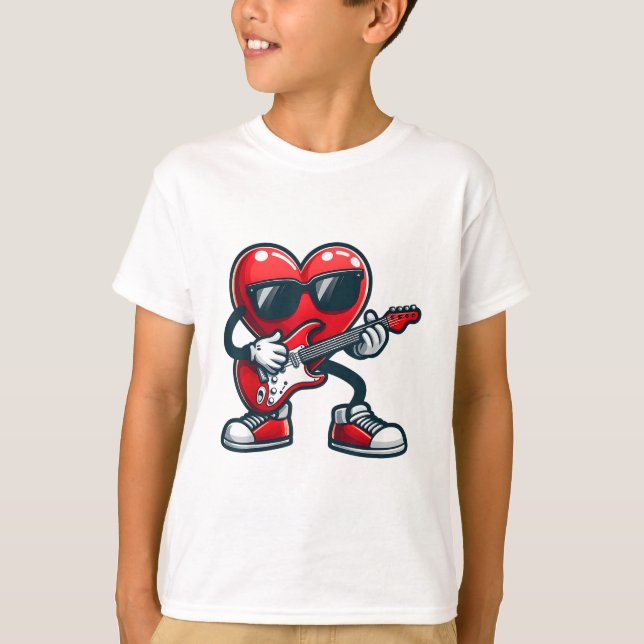 Valentinstag Gitarre spielen Herzkinderjunge T-Shirt (Vorderseite)