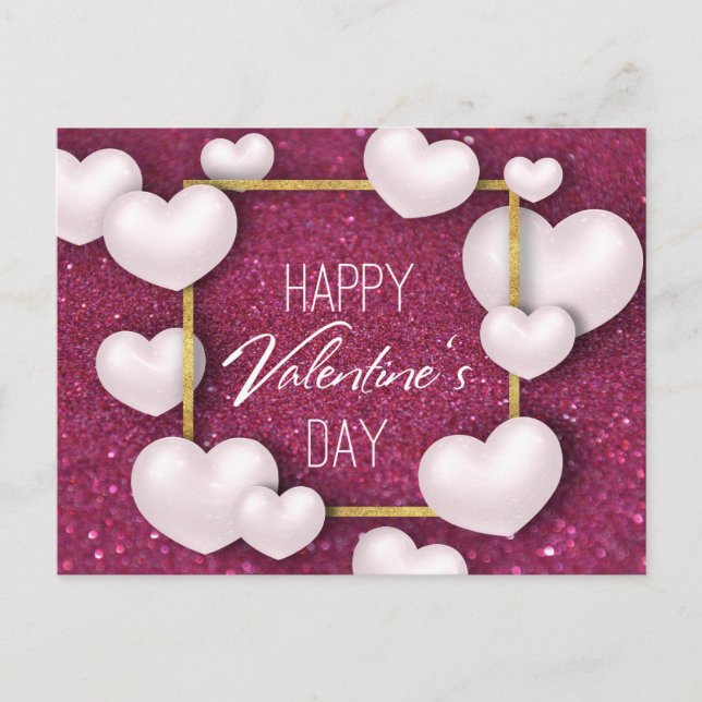 Valentinstag Glitzer Weißes Herz - Postkarte (Vorderseite)