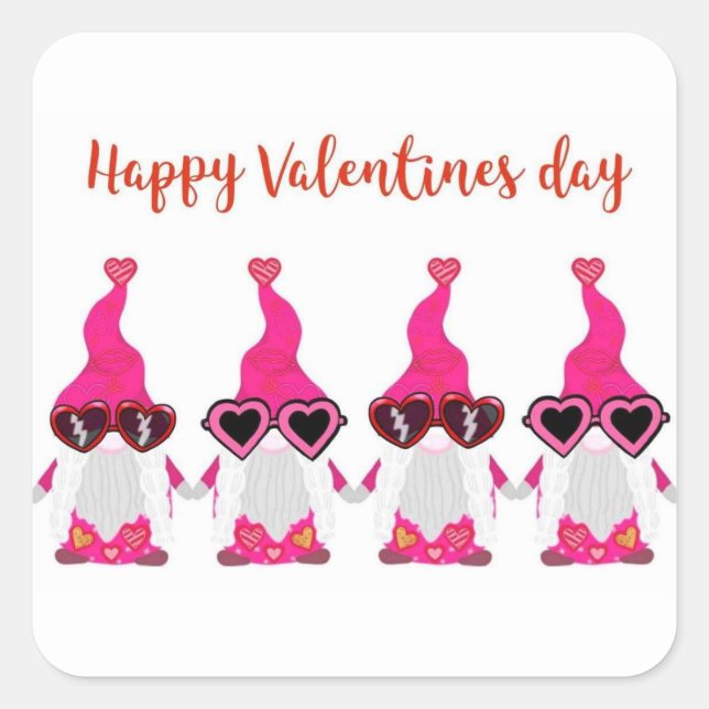 Valentinstag-Gnome Quadratischer Aufkleber (Vorderseite)