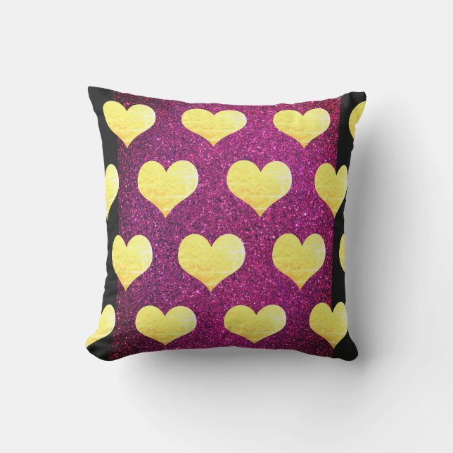 Valentinstag Gold Hört Pink Black Glittery Kissen (Vorderseite)