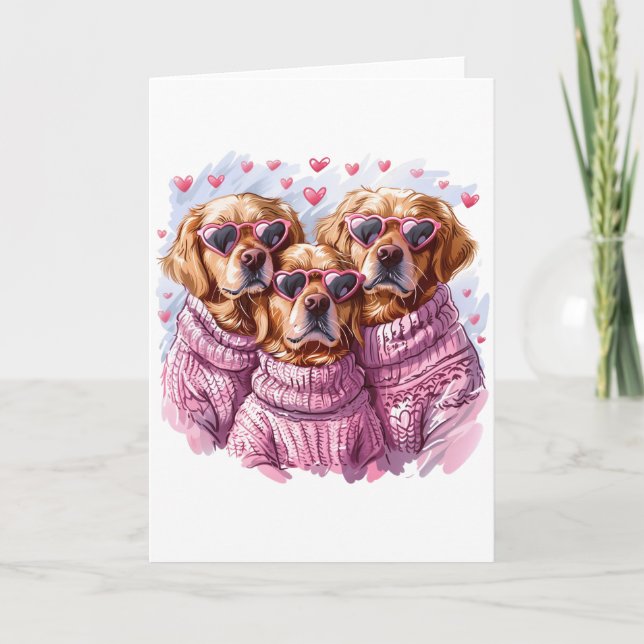 Valentinstag Golden Retriever Hunde Feiertagskarte (Vorderseite)