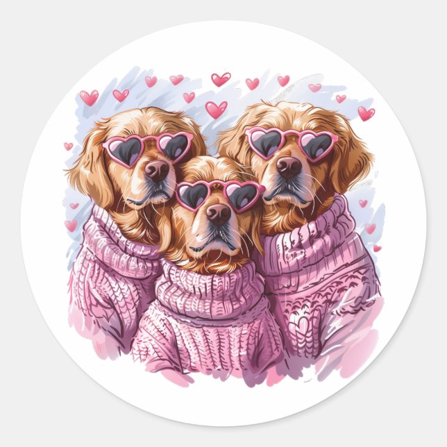 Valentinstag Golden Retriever Hunde Runder Aufkleber (Vorderseite)