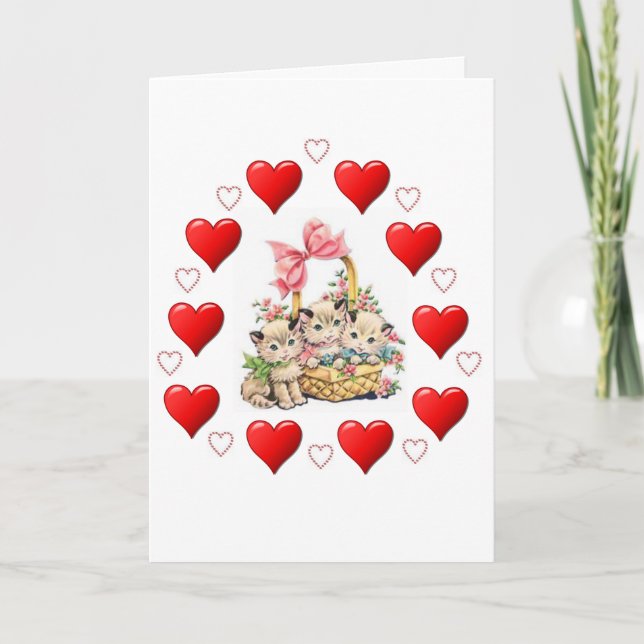 Valentinstag Grußkarte Kitten Vintag Feiertagskarte (Vorderseite)