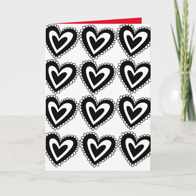 Valentinstag Grußkarte Schwarze Herzen Feiertagskarte (Vorderseite)