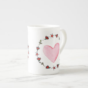 Valentinstag Handgemalt rosa Herzfarbe Prozellantasse