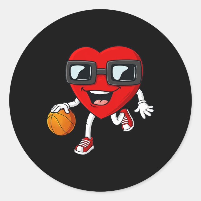 Valentinstag Heart Dribbling Basketball Boys Gir Runder Aufkleber (Vorderseite)