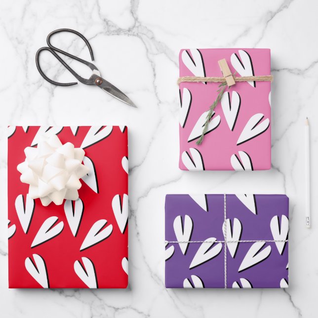 Valentinstag Heart Geometrie Muster Geschenkpapier Set (Vorderseite)