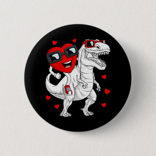 Valentinstag Heart Riding Dinosaur T Rex Fun Boy Button