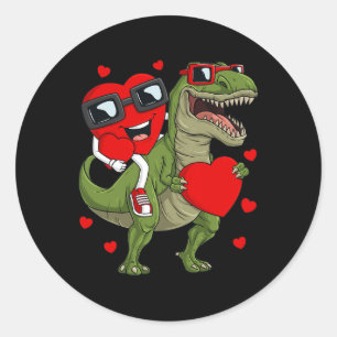 Valentinstag Heart Riding Dinosaur T Rex Fun Boy Runder Aufkleber