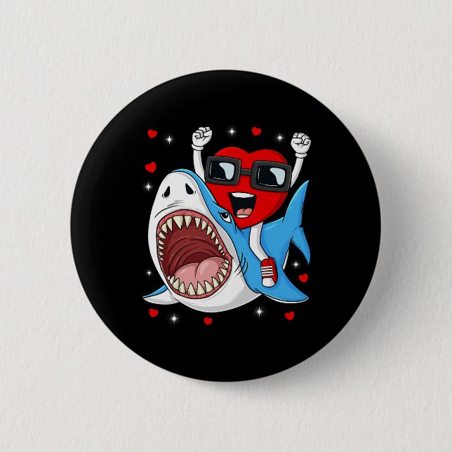 Valentinstag Heart Riding Shark Fun Kleinkind Boys Button (Vorderseite)