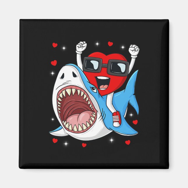 Valentinstag Heart Riding Shark Fun Kleinkind Boys Magnet (Vorne)