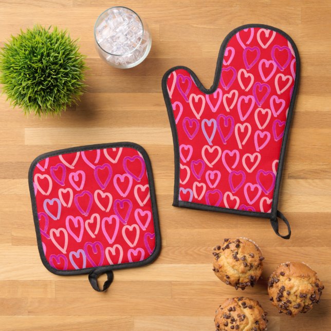 Valentinstag Hearts Ofenhandschuh & Topflappen-Set (Oben Unten)