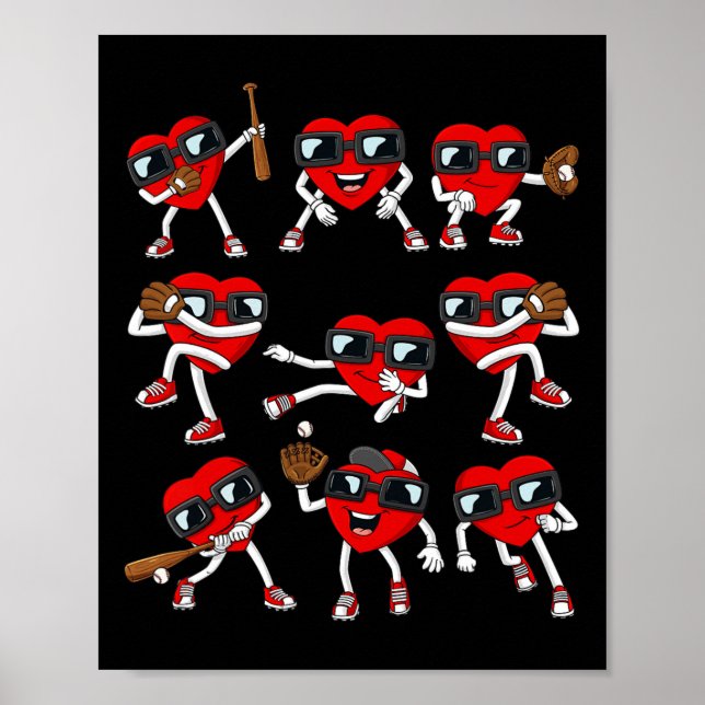 Valentinstag Herz Baseball Jungs Kinder Poster (Vorne)