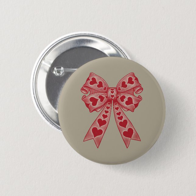 Valentinstag Herz Coquette Bogen Retro Valentine Button (Vorne & Hinten)