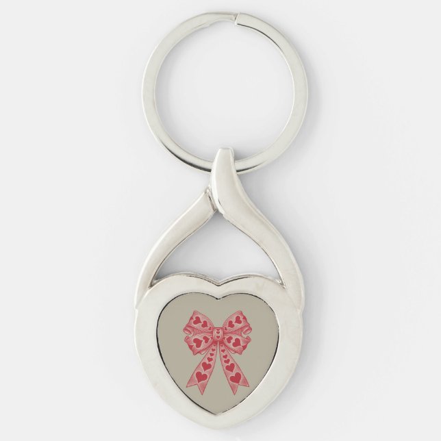 Valentinstag Herz Coquette Bogen Retro Valentine Schlüsselanhänger (Vorderseite)