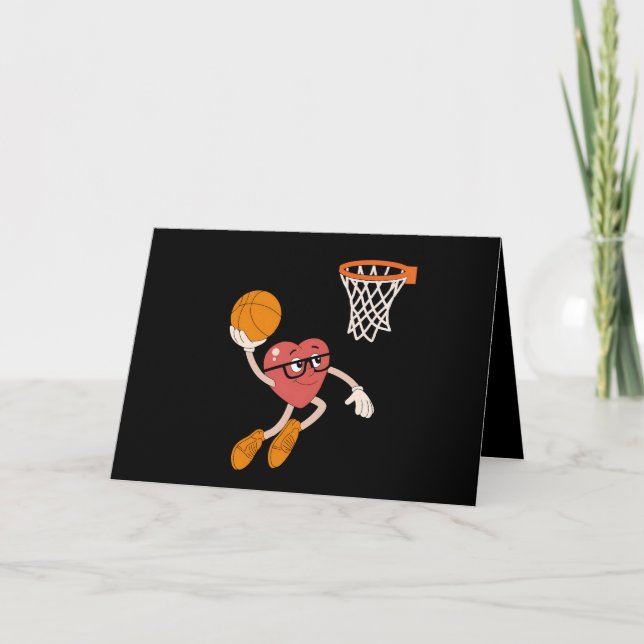 Valentinstag Herz Dunking Niedlicher Basketball Dankeskarte (Vorderseite)