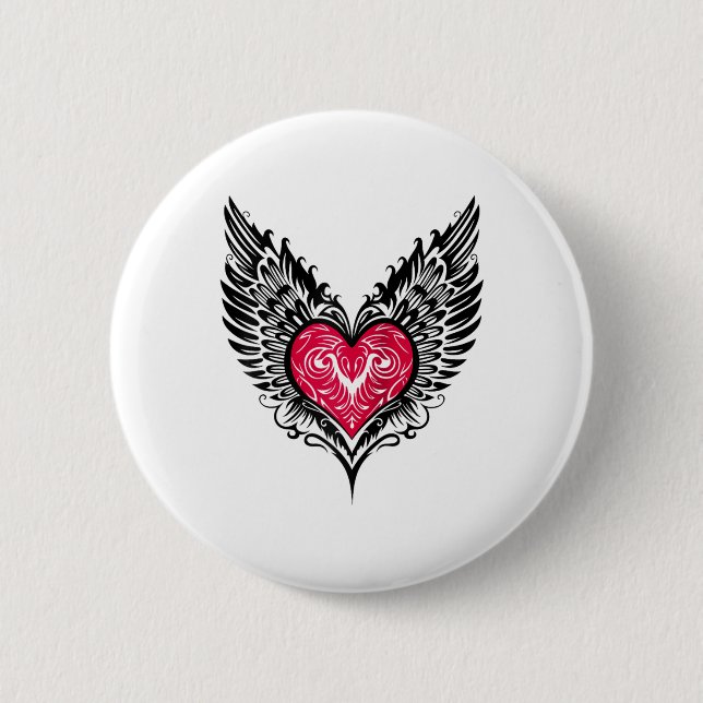 Valentinstag Herz mit Flügeln Tattoo Style Symbole Button (Vorderseite)