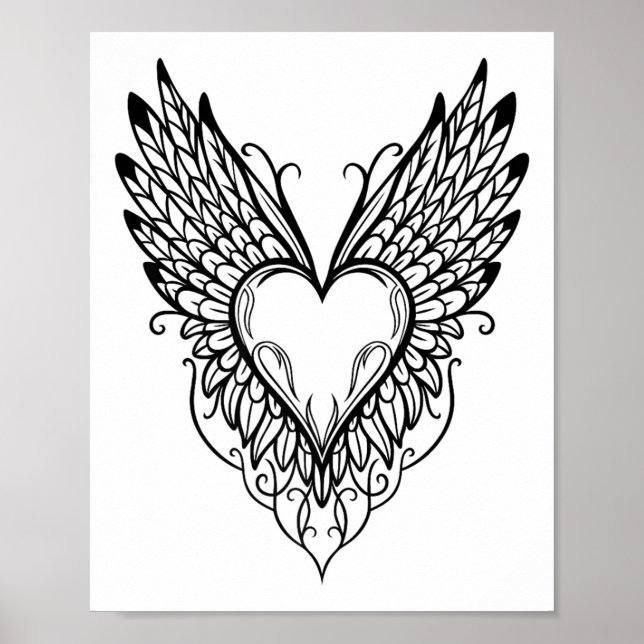 Valentinstag Herz mit Flügeln Tattoo Style Symbole Poster (Vorne)