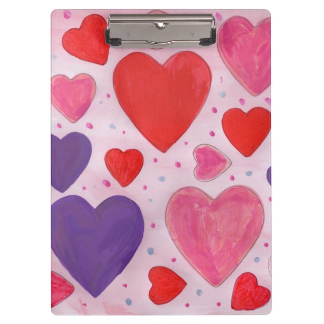 Valentinstag Herz rosa Lila und rotes Muster Klemmbrett (Vorderseite)