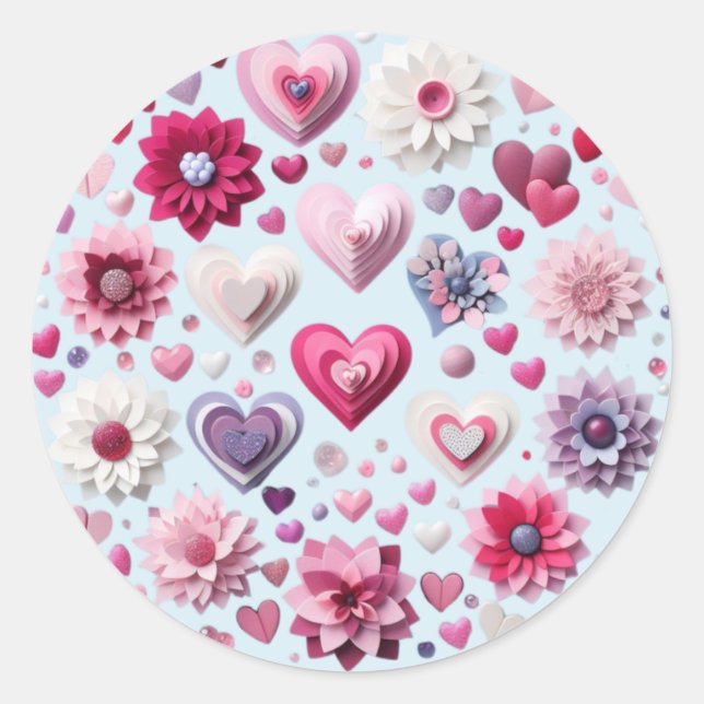 Valentinstag-Herz Runder Aufkleber (Vorderseite)