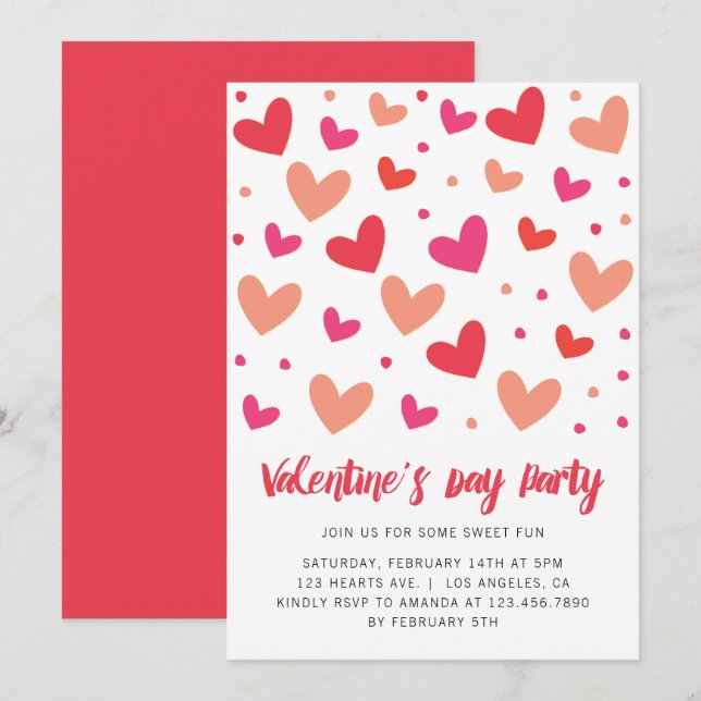 Valentinstag Herz und Polka Dots Einladung (Vorne/Hinten)