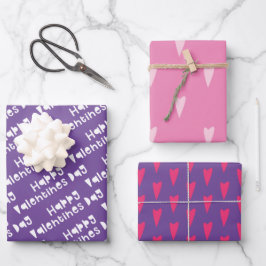 Valentinstag Herz- und Wortmuster Geschenkpapier Set