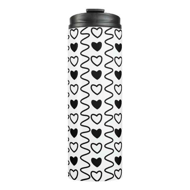 Valentinstag Herz Zickzack Schwarz-weißes Muster Thermosbecher (Vorderseite)