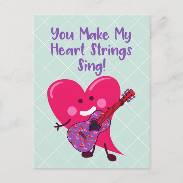 Valentinstag | Herzgitarre Feiertagspostkarte (Vorderseite)