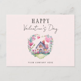 Valentinstag Herzhaus Wasserfarben Anwesen Feiertagspostkarte