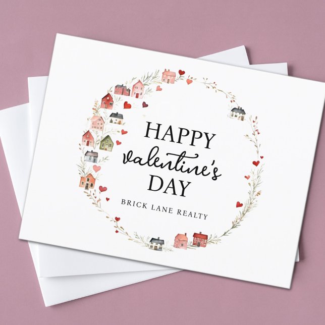 Valentinstag Herzhaus Wreath Real Anwesen Postkarte (Real Estate Valentine's Day Postcard
)