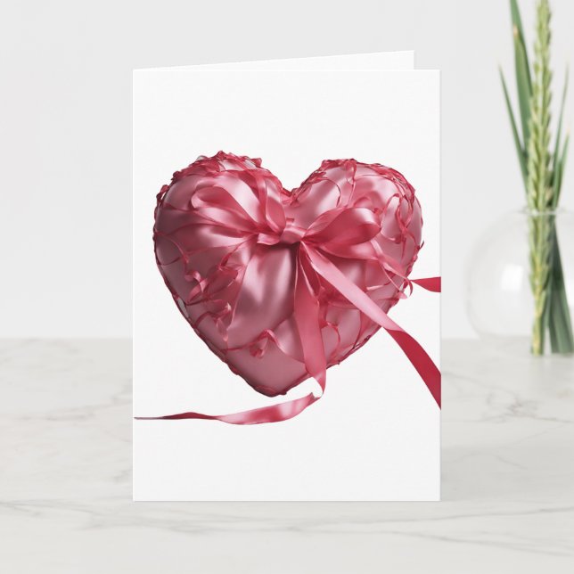 Valentinstag-Herzkarte mit rosa Ribbon Karte (Vorderseite)