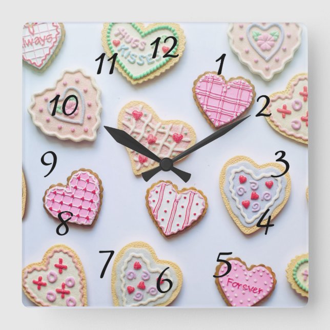Valentinstag Herzkekse Quadratische Wanduhr (Vorderseite)