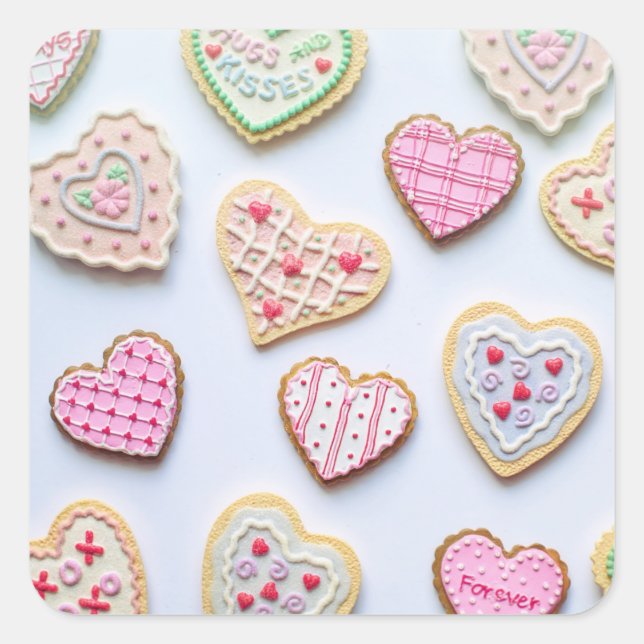 Valentinstag Herzkekse Quadratischer Aufkleber (Vorderseite)