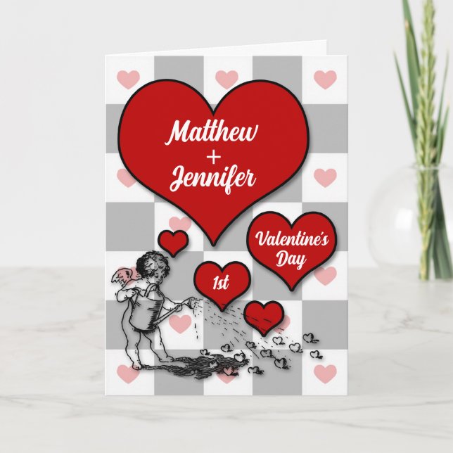 Valentinstag Herzklopfen mit Namen Feiertagskarte (Vorderseite)