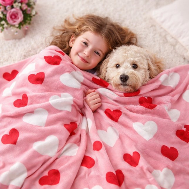Valentinstag-Herzmuster Rosa Rot Weiß Fleecedecke (Von Creator hochgeladen)